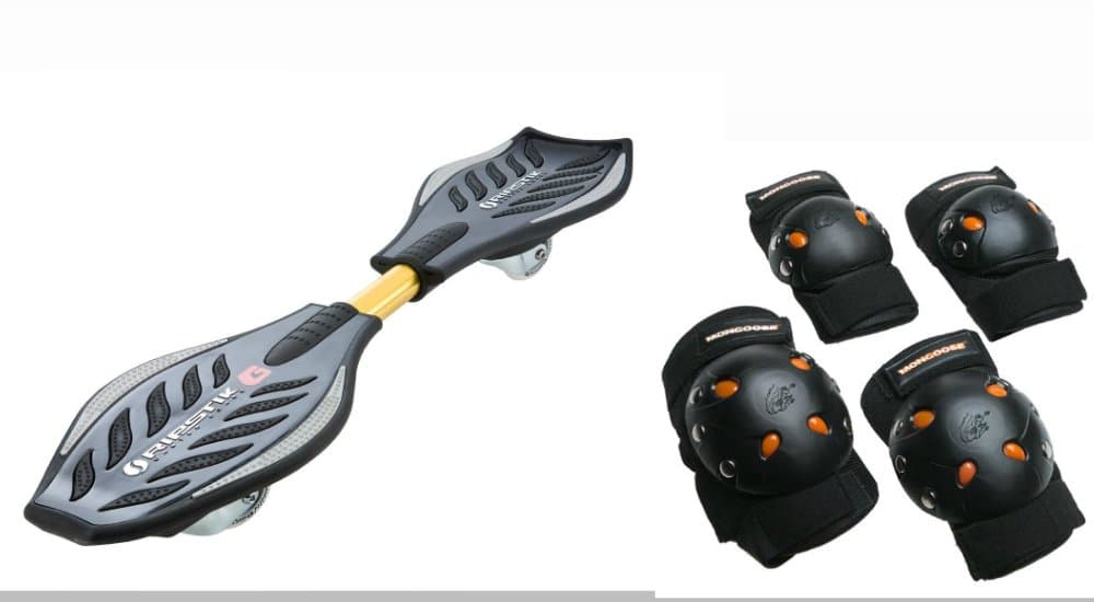 Razor Ripstik Caster Board Black and BMX Bike Knee Pads and Elbow Pads Comp Bundle Set