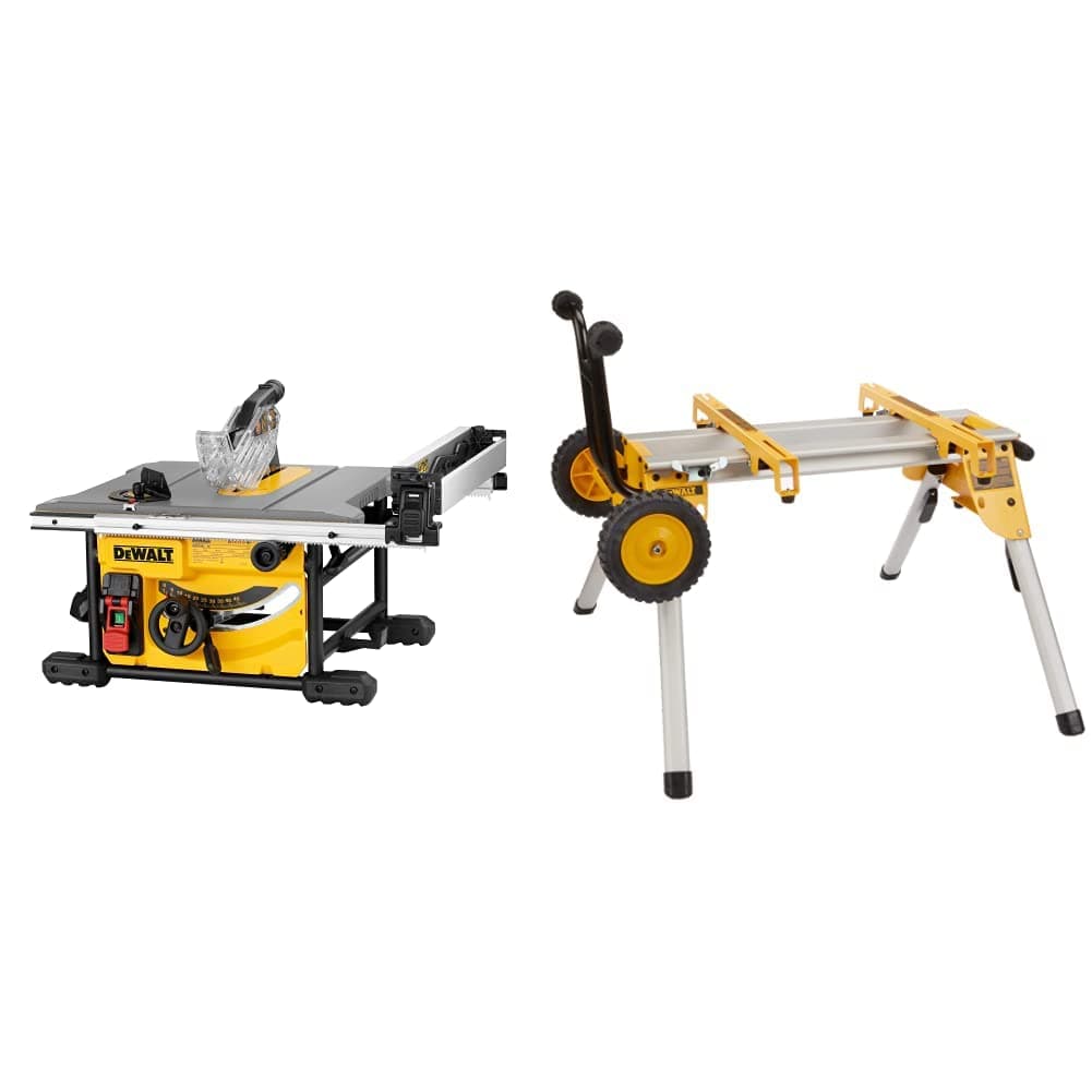 Table Saw for Jobsite, Compact, 8-1/4-Inch with Table Saw Stand, Mobile/Rolling (DWE7485 & DW7440RS)