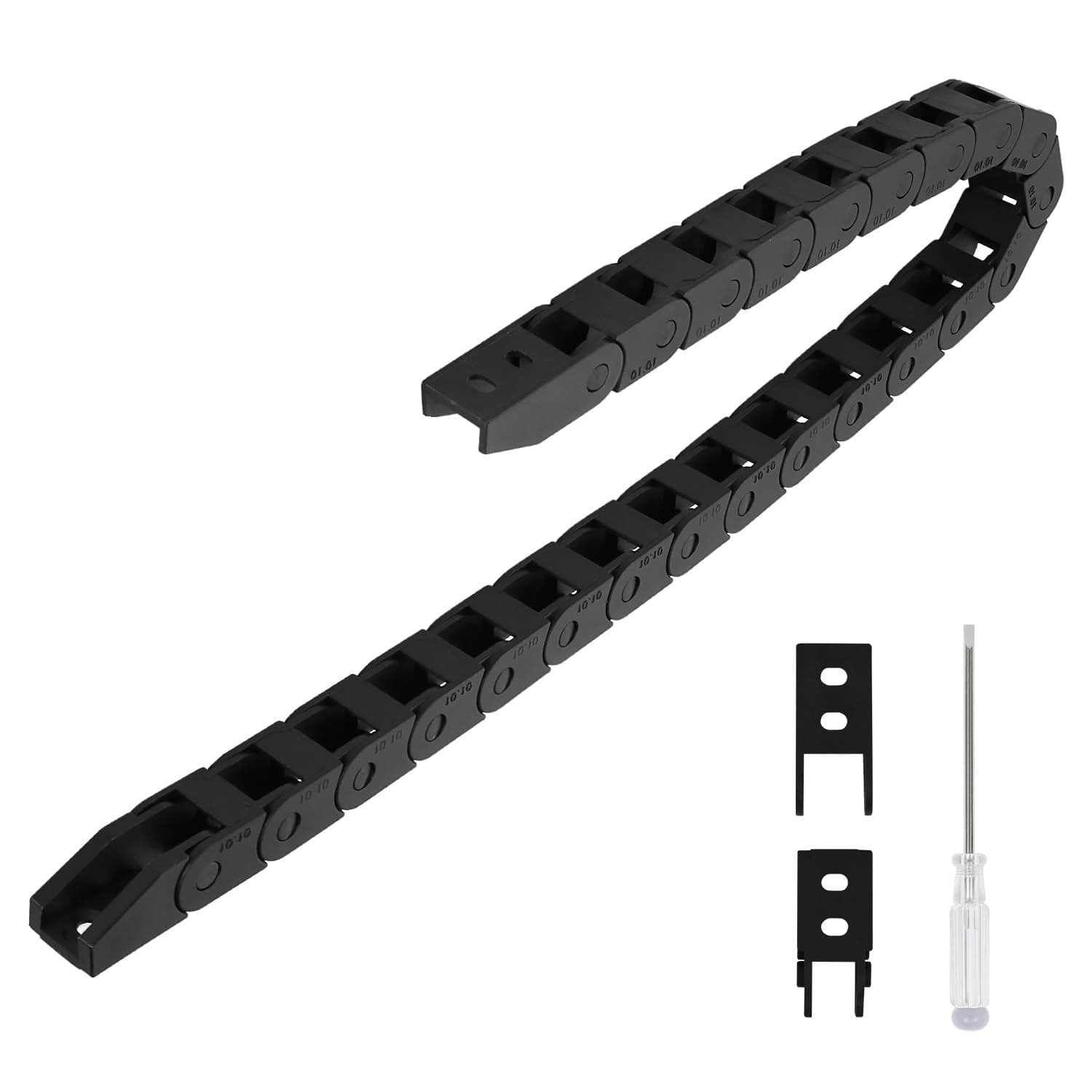 R18 10mm x 10mm(Inner H x Inner W) Black Plastic Cable Wire Carrier Drag Chain 1M Length for CNC, with End Connectors - Bridge Type (Non-openable)