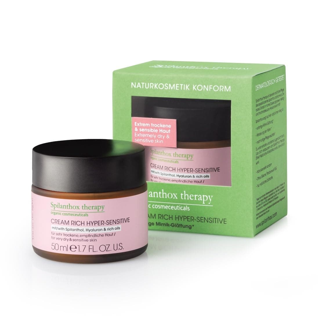 Spilanthox therapyCream Rich Hyper-Sensitive - Face Cream for Sensitive & Dry Skin - Spilanthol, Hyaluronic Acid & Avocado Oil - Anti-Aging Facial Care - Vegan Natural Cosmetics - 50ml