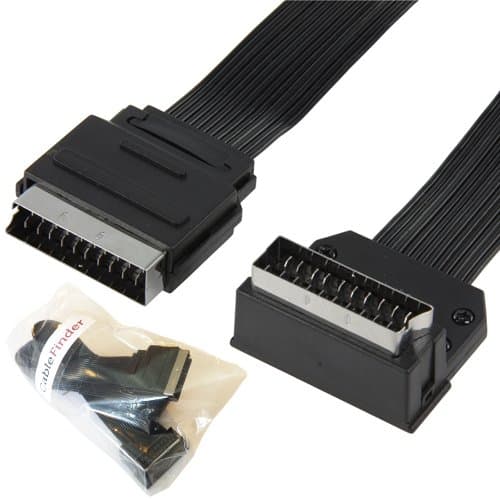 2m Flat Scart Cable - 90/270 Degree Right Angled - Male To Plug Lead - TV DVD
