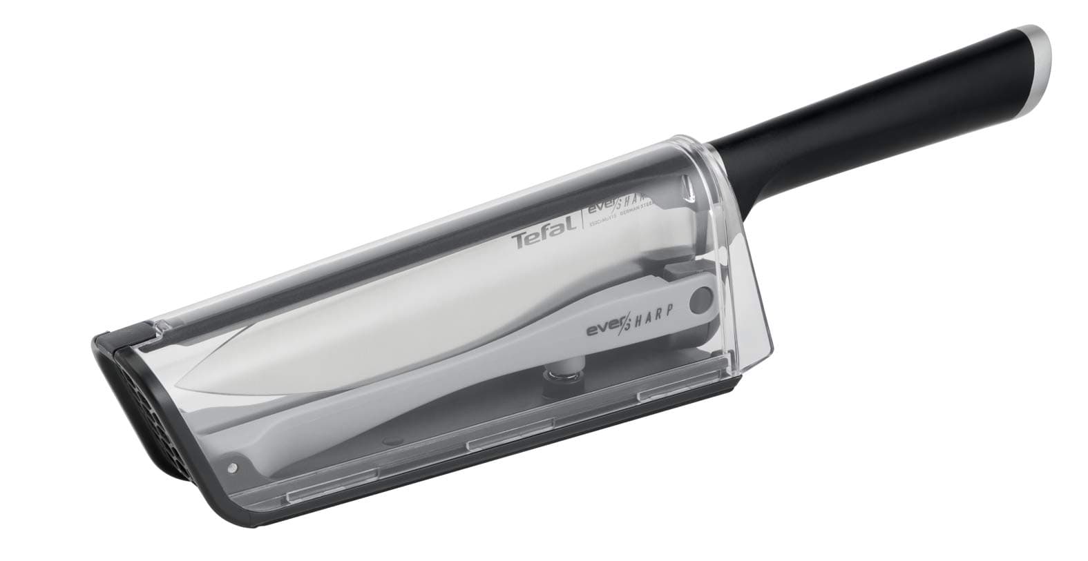 Tefal K2569004 Eversharp Knife - Chef Knife & Integrated Sharpener - German Stainless Steel Blade - Long Lasting Sharpness - EXCLUSIVE,Transparent,16.5cm