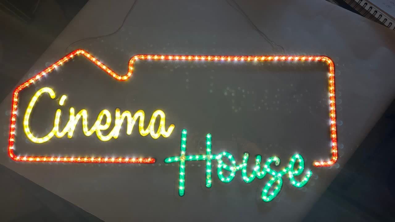 Cinema House Neon Sign With Diamond Look Inside Warm White Led Size : 67.4cm x 32.7cm