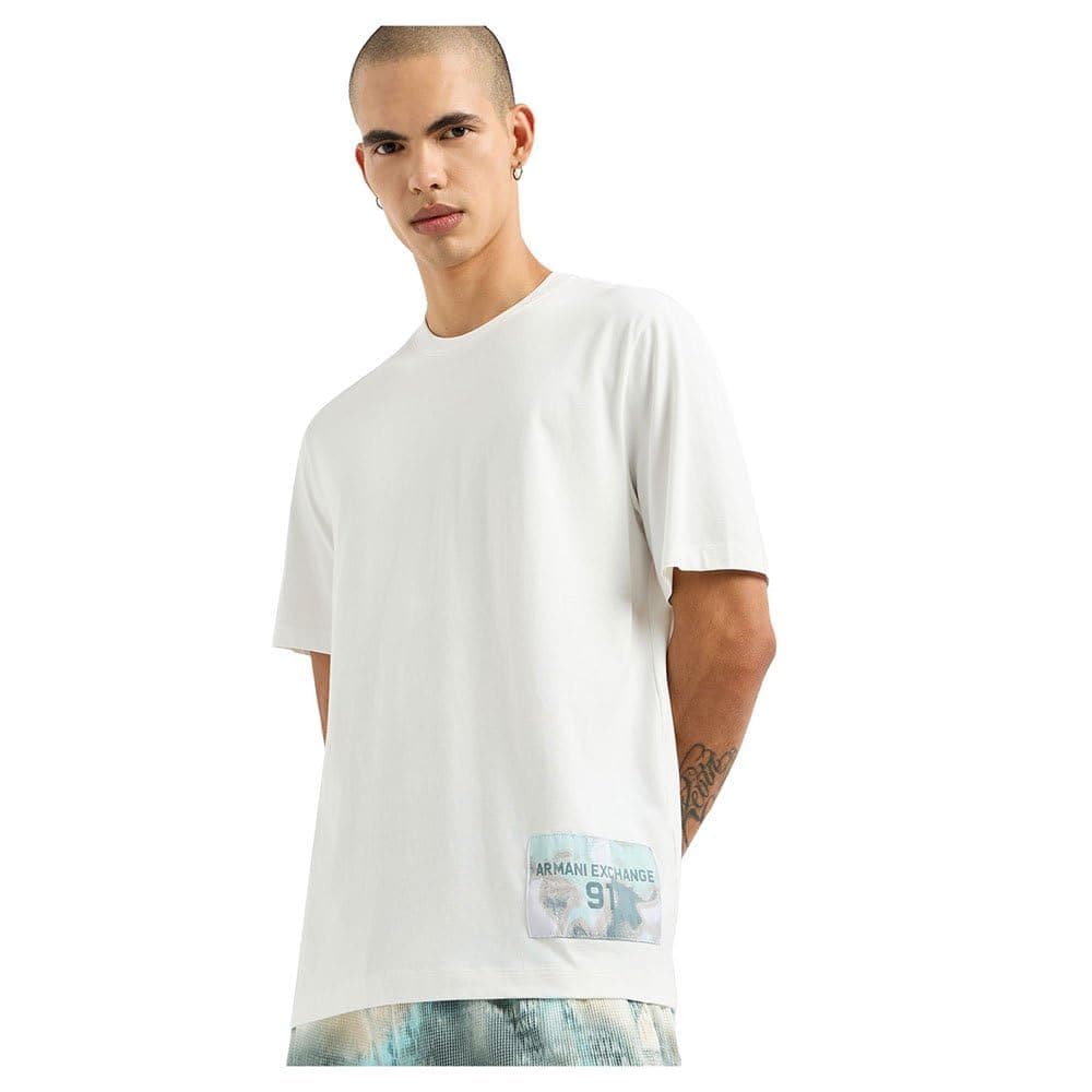 Men's Small Camo Patch Short Sleeve Tee, Off White, Small