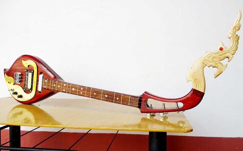 Isarn Electric Phin 3 Strings, Thai Lao Guitar Musical Instrument, Traditional Thai Musical Pin 23