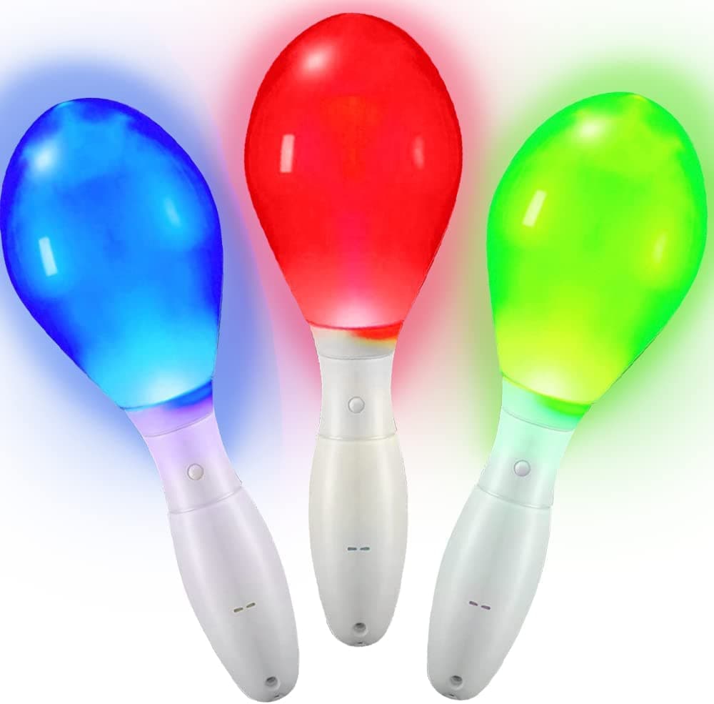 Light up Maracas Toys, Flashing LED Music Hand Shakers, Noisemaker Toys, Random Cheering Plastic Led Sand Musical Color Egg Props Kids Rattle Toy, Party Color Musical Light Hammer 3PCS