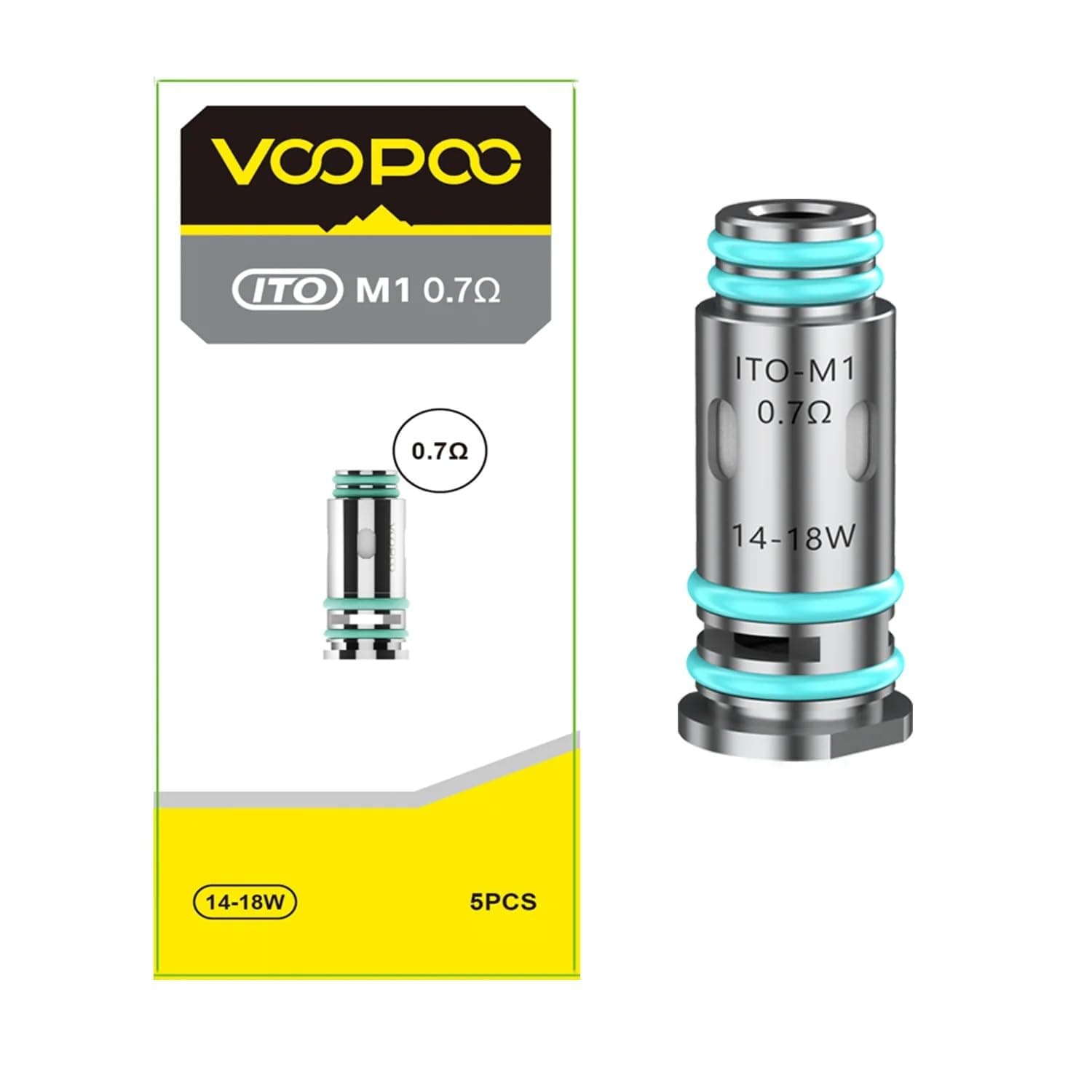 VOOPOO ITO Coils, M1 Replacement Coils 0.7ohm, Precision-Engineered Coils for Enhanced Flavor and Smooth Vapor Production, Works with Drag Q Kit, Doric Q Kit, Argus P1 Kit, Pack of 5, No Nicotine