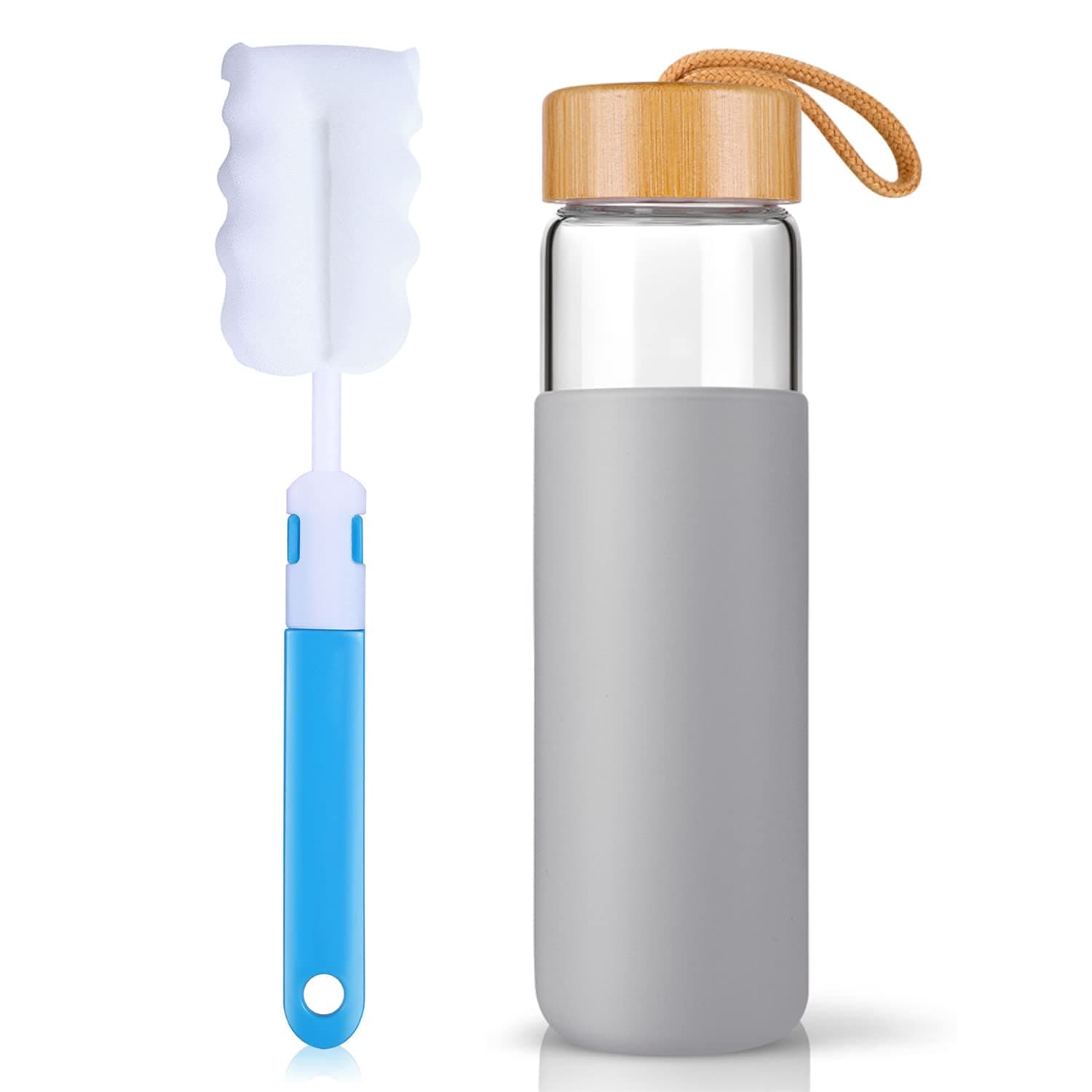 25 Oz Borosilicate Glass Water Bottles with Silicone Sleeve BPA Free, Dishwasher Safe - Reusable Clear Glass Drinking with Leak Proof Bamboo Lid | Perfect Gym Water Bottles for Men & Women