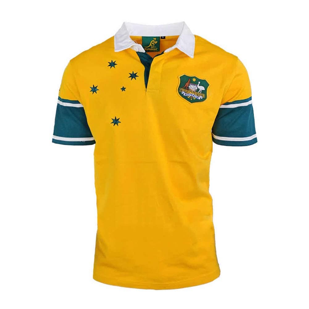 1999 Australian Retro Rugby Jersey, World Cup Cotton Jersey Graphic Yellow T-Shirt Men's Quick-Drying Training Short Sleeve Football Jersey Sport Casual Polo Top M
