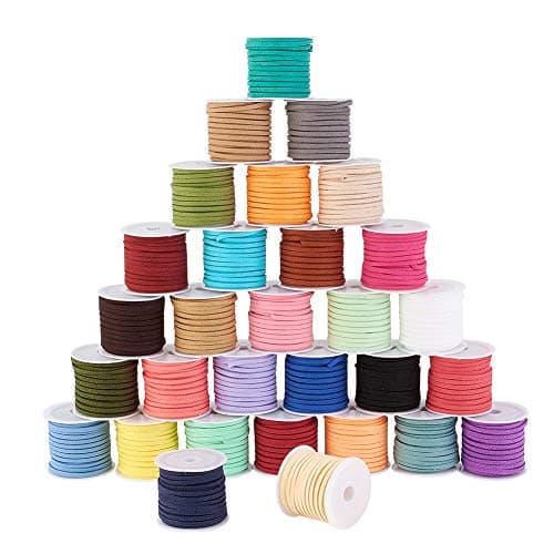 Beadthoven 30Rolls 3mm Faux Suede Cord 5m/roll Mixed Color Beading Thread for Jewelry Making Necklaces Friendship Bracelet Keychain Handmade Accessories DIY Finding Supplies Home Decoration 3x1.5mm