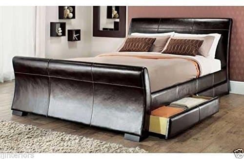 IJ Interiors - 4 drawers leather storage sleigh bed, Black 5FT Kingsize, No Mattress - Frame only