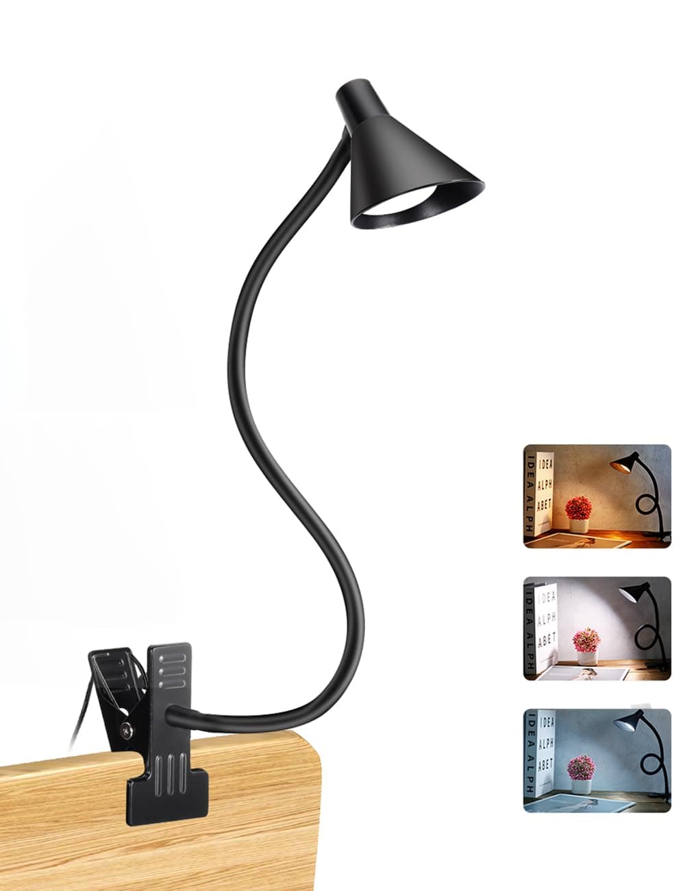 Desk Lamp Clip on Light Reading Light 3 Color Modes 3000-6500K 30 Lighting Modes Eye Care Clamp Desk Lamp Flexible Gooseneck Book Light for Reading in Bed Desk Light for Bed Headboard (Black)