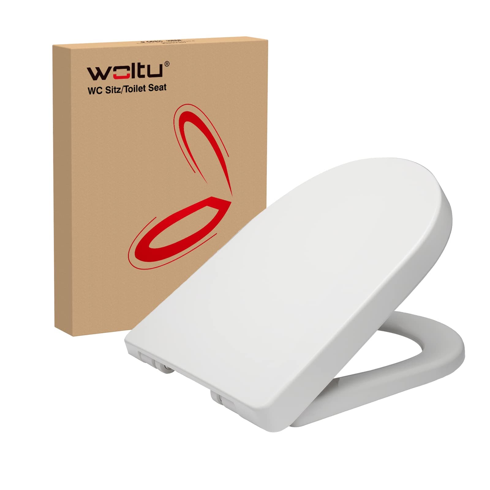 D Shape White Toilet Seat, Soft Close Adjustable Hinge Quick Release Top Fixed Toilet seat Bathroom Lid WS2544