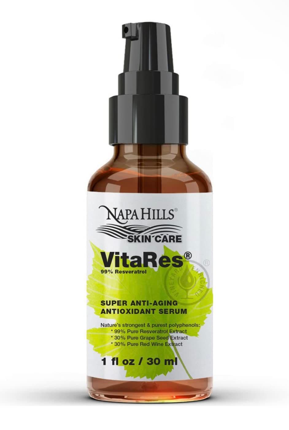 Liquid VitaRes Resveratrol Drops Skincare - Super Concentrated, Natural, Superior Bioavailability - Grape Skin, Grape Seed, Resveratrol (1 Fl Oz, 99% Strength)