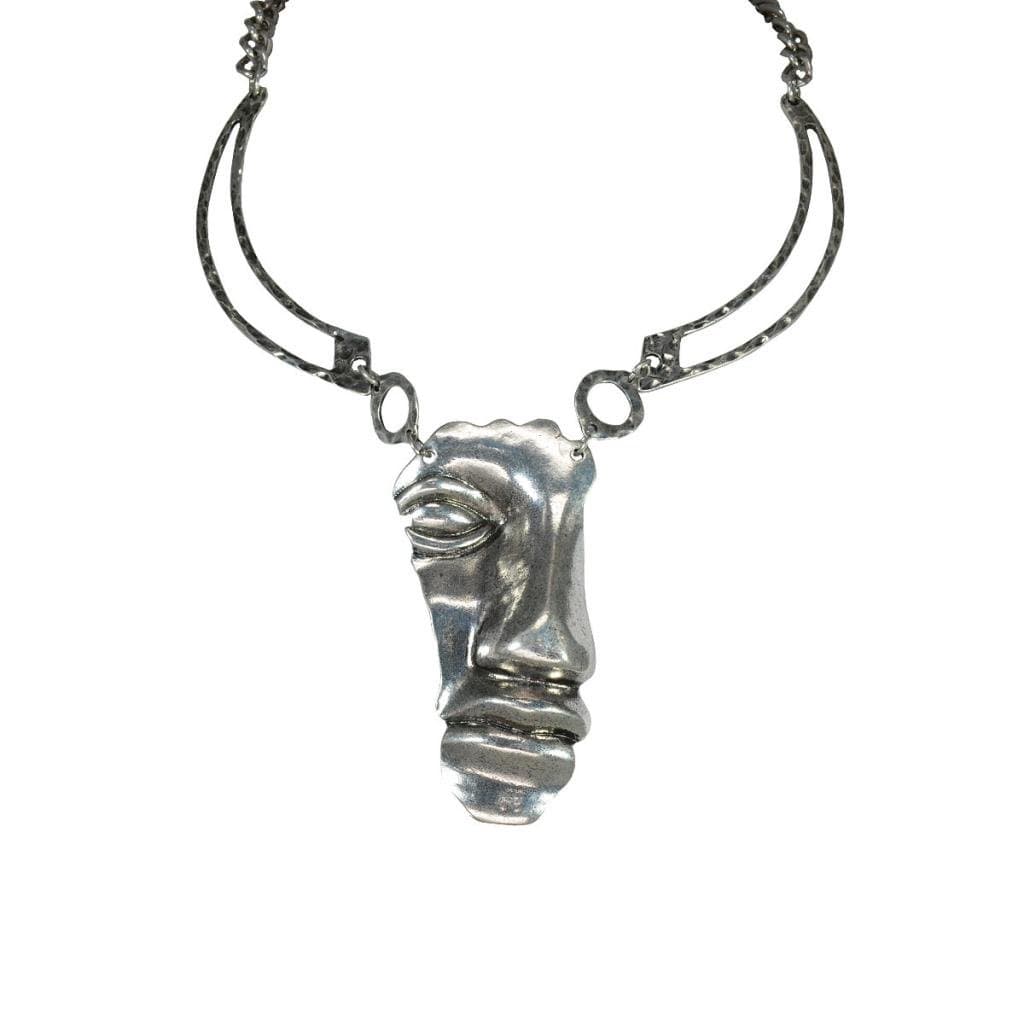 Heyjewels Distinctive Handmade Sweater Jewelry 3D Half Face Pendant Choker Necklace Silver Nice Party Gift