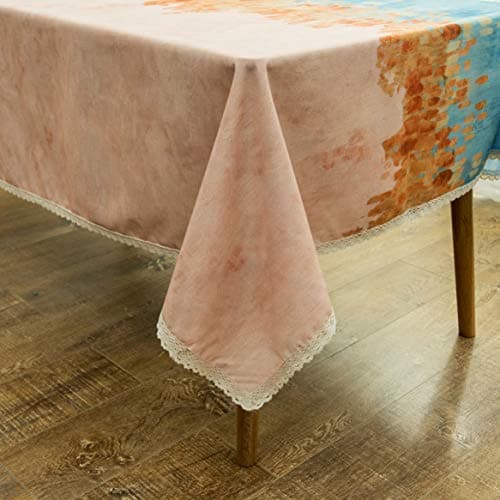 Wewoch Decorative Floral Print Waterproof Lace Tablecloth Wrinkle Free and Stain Resistant Fabric Table Cloth for Kitchen Dining Room(Floral8, 60" x 120" Rectangular)