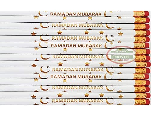 Ramadan Mubarak Pencils 1000 Bulk رمضان مبارك Happy Ramadan Kareem Novelty White Customized Printed Wholesale Islamic GiftsUS Holy Kabba Quran Ramadan Muslim Islamic Gifts 123 (Gold Print)