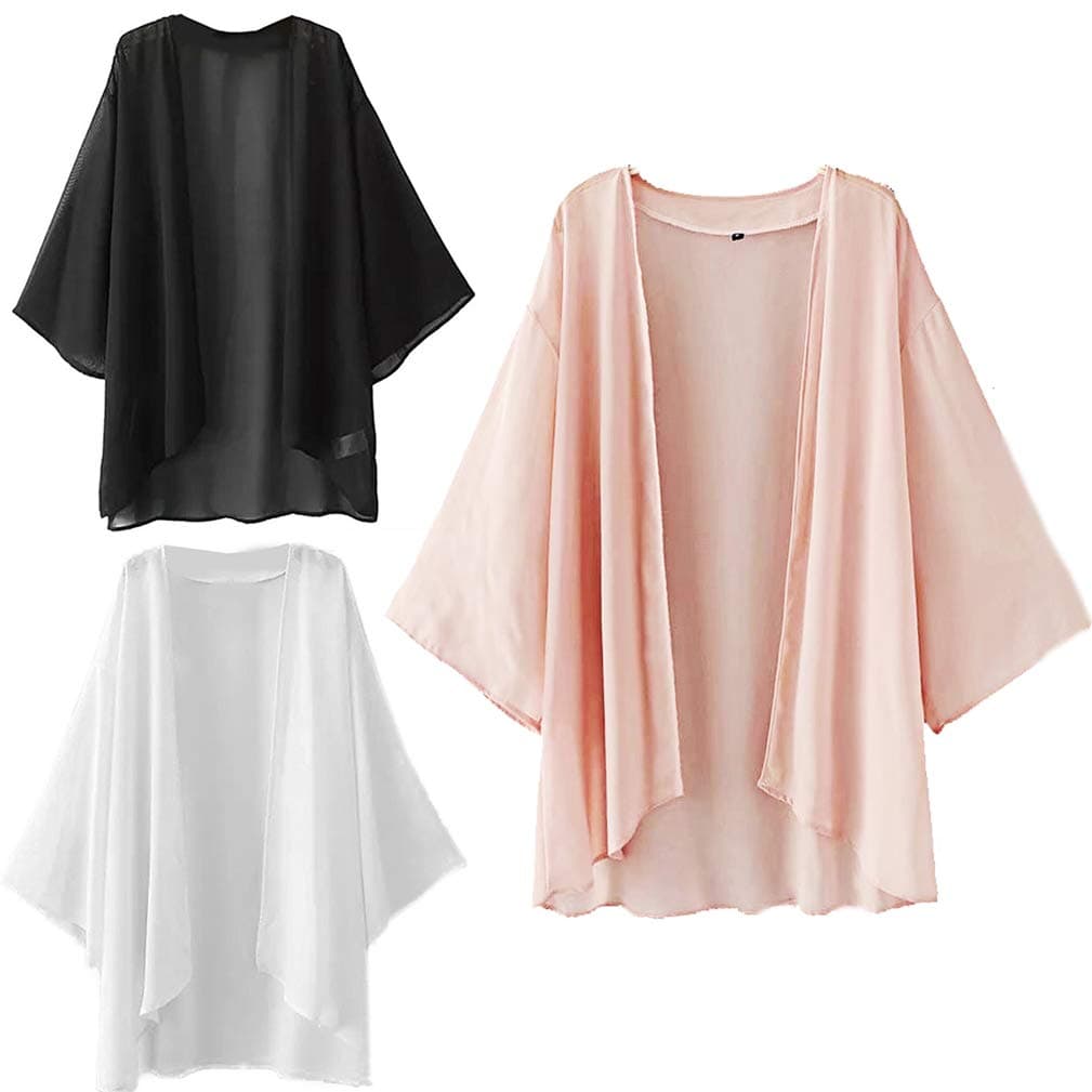Chiffon Cover Up Cardigan Women's Kimono Blouse Beachwear Swimsuit Beach Dress Plus Size
