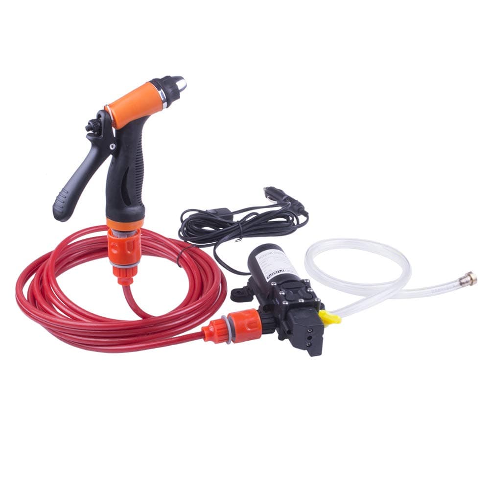 Portable 12V 100W High Pressure Washer 145PSI Car Electric Washer Pump Washer Kit with 26.24 Inch PVC Pressure Washer Hose for Home, Garden, Vehicles, Projects