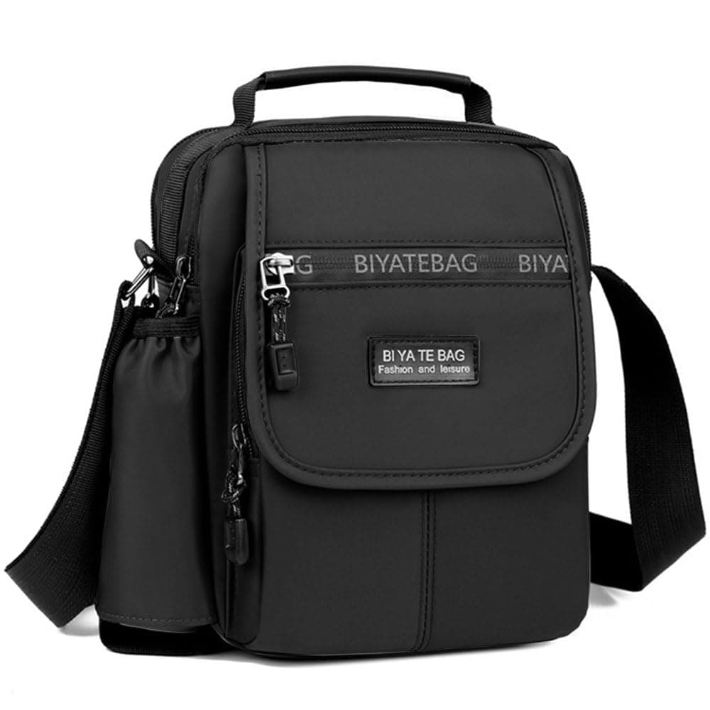 iCozzierMen Shoulder Messenger Bags Small Cross Body Bag Casual Travel Phone Bag Handbag with Multiple Pockets Travel Work Bussiness（Black）