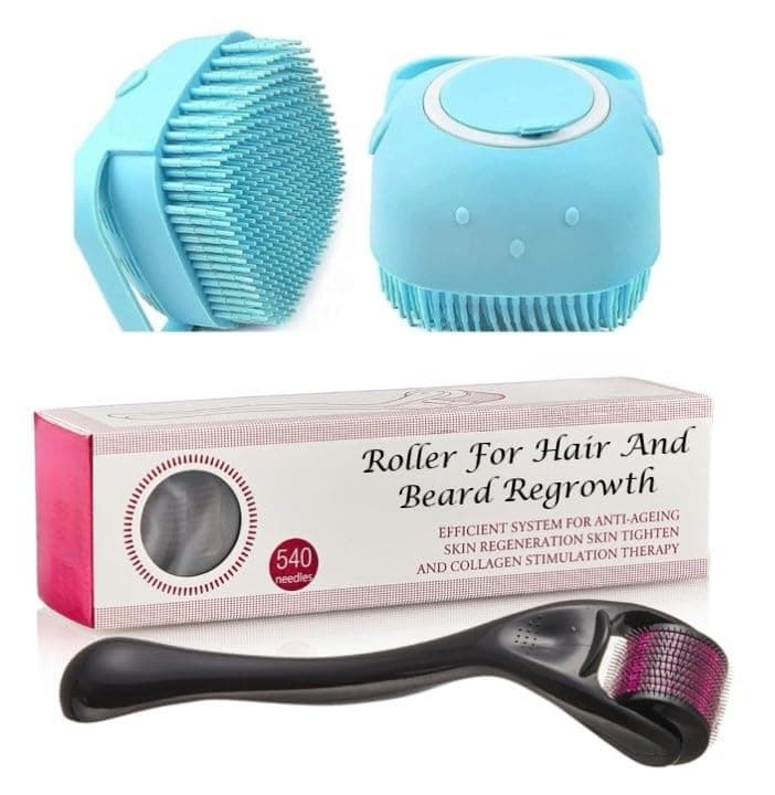 LIMTAS Roller for Hair & Beard Regrowth - 540 Micro 0.5mm With Bath Brush, Titanium Alloy Needles - Reduces Hair Fall & Stimulates Follicles, Safe & Effective for Skin Care - Men & Women