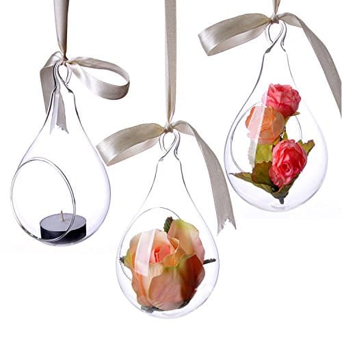 Hanging Glass Terrarium Teardrop Vase 4.5 Inch high 2.25 inch dia, Clear 3-packing