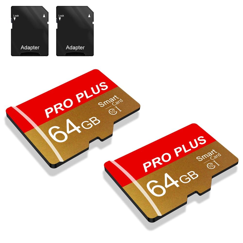 Bliksem 2 Pack SD Card 64GB with SD Adapter, High Speed Memory Card, UHS-I C10 A1 Memory TF Card for Tablet/Mobile Phone/Camera/Car Audio/Game Console (TF162 Red Gold 64 GB)