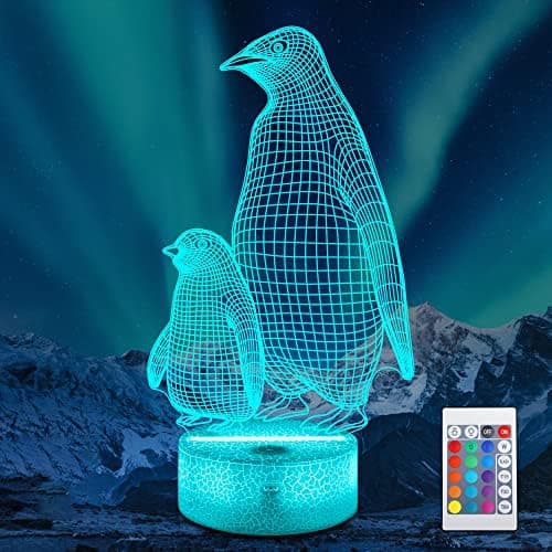Penguin 3D Lamp for Kids, 16 Colors Changing Illusion Animal Night Light with Remote Control Dim Function 4 Flashing Mode, Child Bedroom Decor Personalized Birthday Gifts for Boy Girl