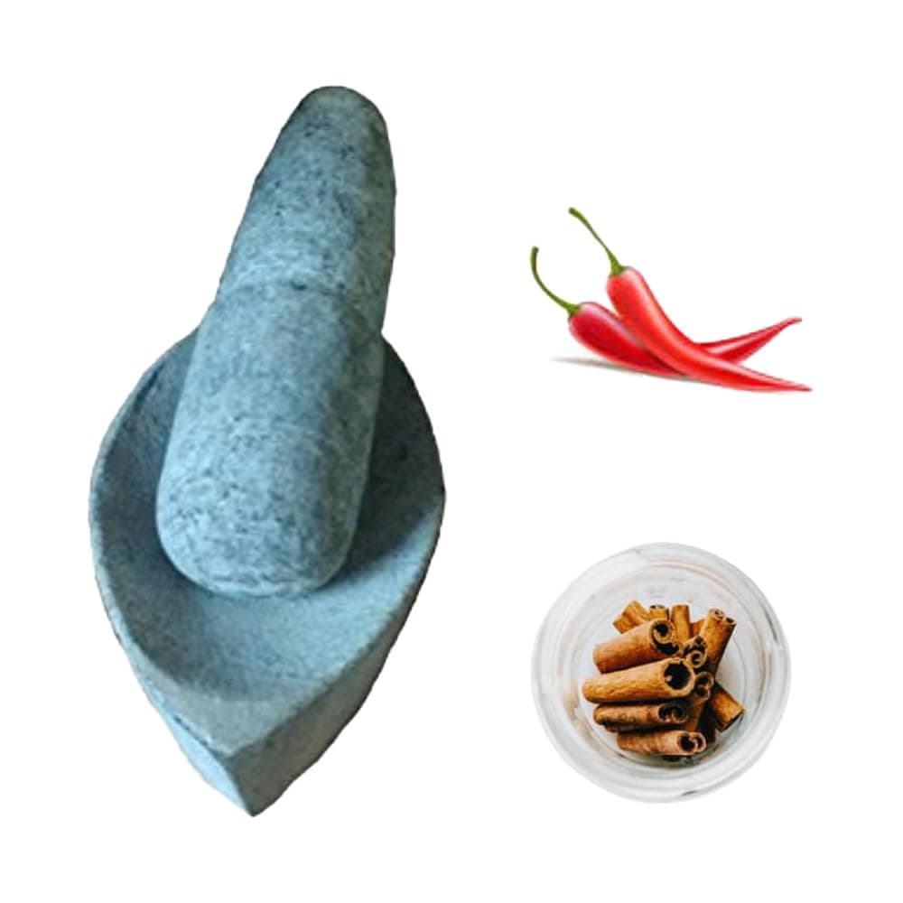 Lakshmi Hdy Crafts Stone Mortar and Pestle Set,For Seeds and Leaves, Natural & Traditional Manual Masala Grinder Oval shape