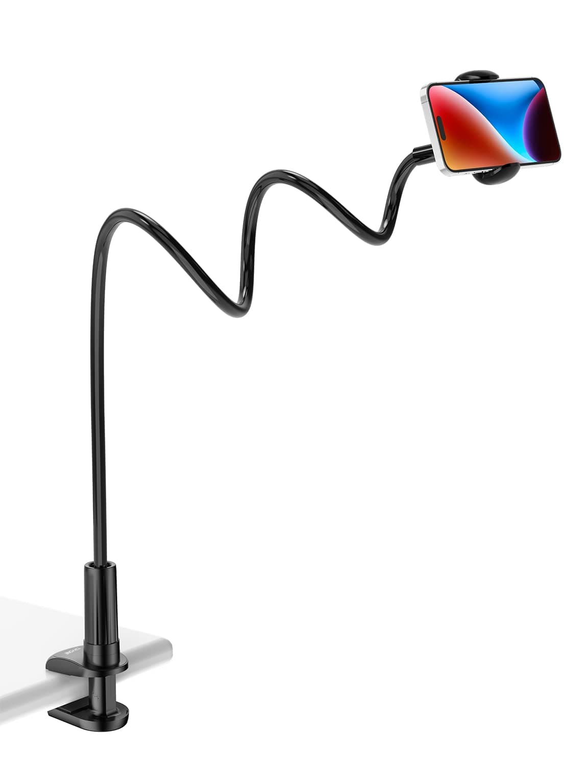 Tryone Tryone Gooseneck Phone Holder, Flexible Long Arm Mount Stand Compatible with Smartphones, Max Width 3in, Overall Length 27.5in(Black)