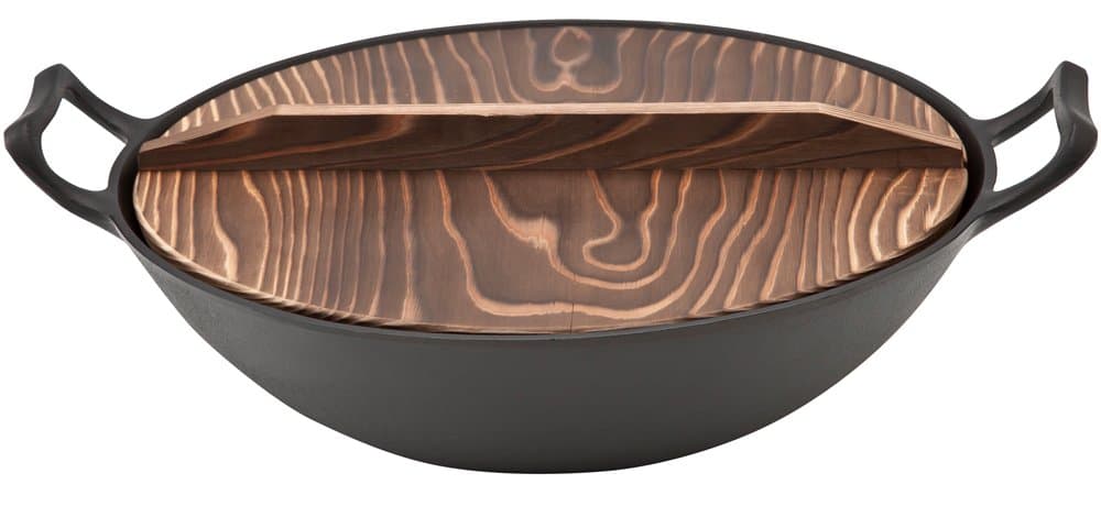 Ikenaga Ironwork Nambu Ironware Wok, 14.2 inches (36 cm), Made in Japan, Stir Fry Pot, Wooden Lid Included