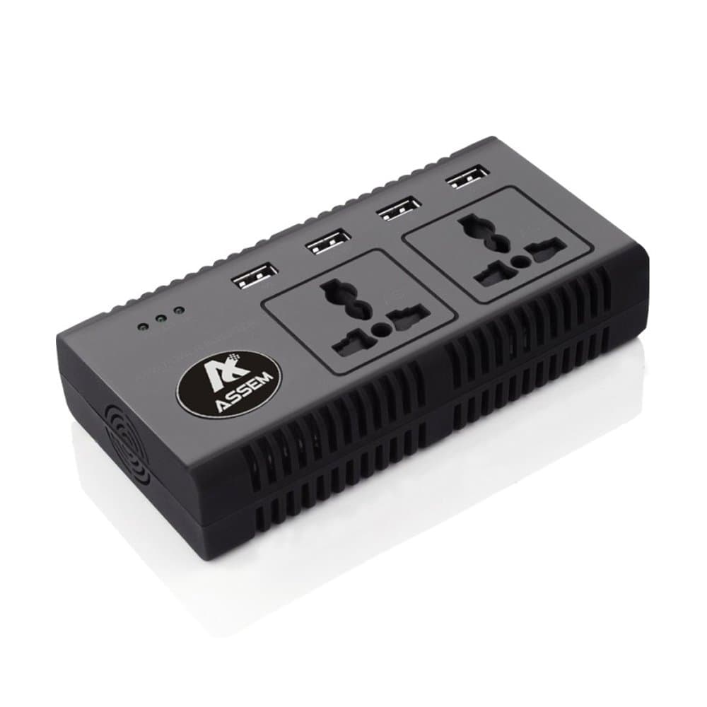 ASSEM 200W Car Power Inverter DC 12V to AC 110V with Dual AC Outlets And 4 USB Ports Car Adapter Charger for Laptop Smartphones PSP and DVs