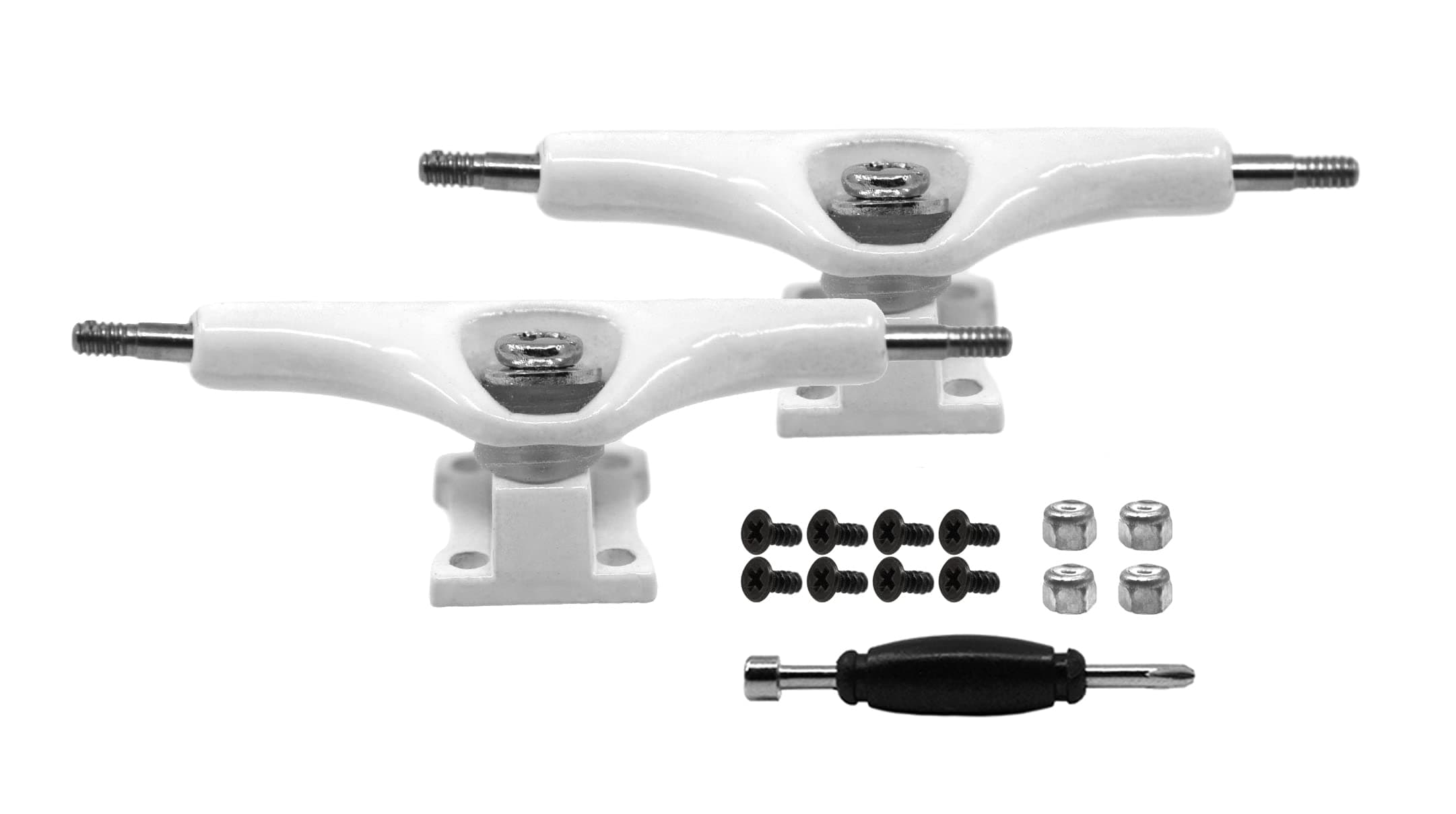 Teak Tuning Prodigy Swerve Fingerboard Trucks, White Colorway - 34mm Wide - Inverted Kingpin - Professional Shape, Appearance & Components