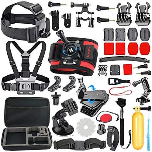 HAPY Sports Action Camera Accessory Kit for GoPro Hero6,5 Black, Hero Session,HERO (2018),HERO 7,6,5,4,3,3+, GoPro Fusion,SJCAM,AKASO,Xiaomi,DBPOWER (Red Wrist Strap)