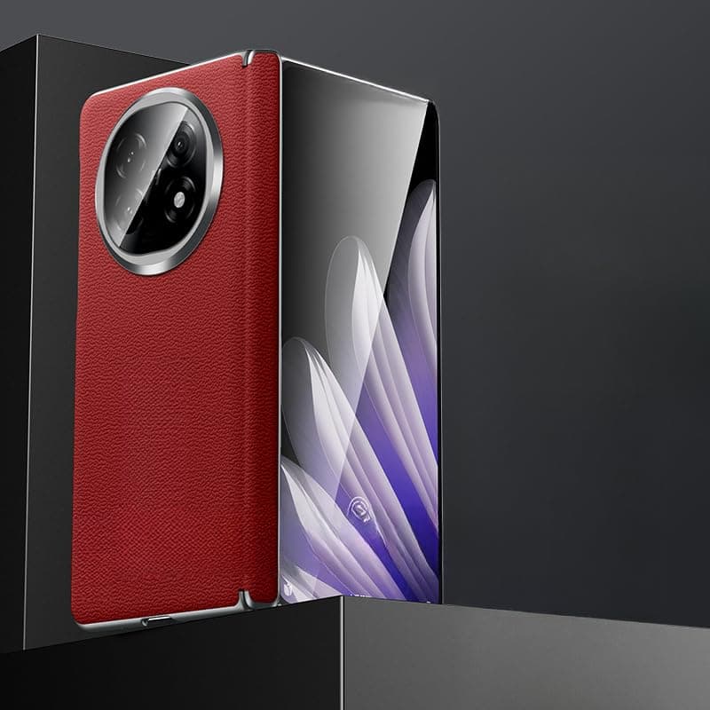 Gruattreay Leather Case Compatible with OPPO Find N5 Case, Selected Leather Protective Cover with Magnetic Attraction, Anti Shock and Anti Drop Hinge Full Wrapped Protective Shell (Red)