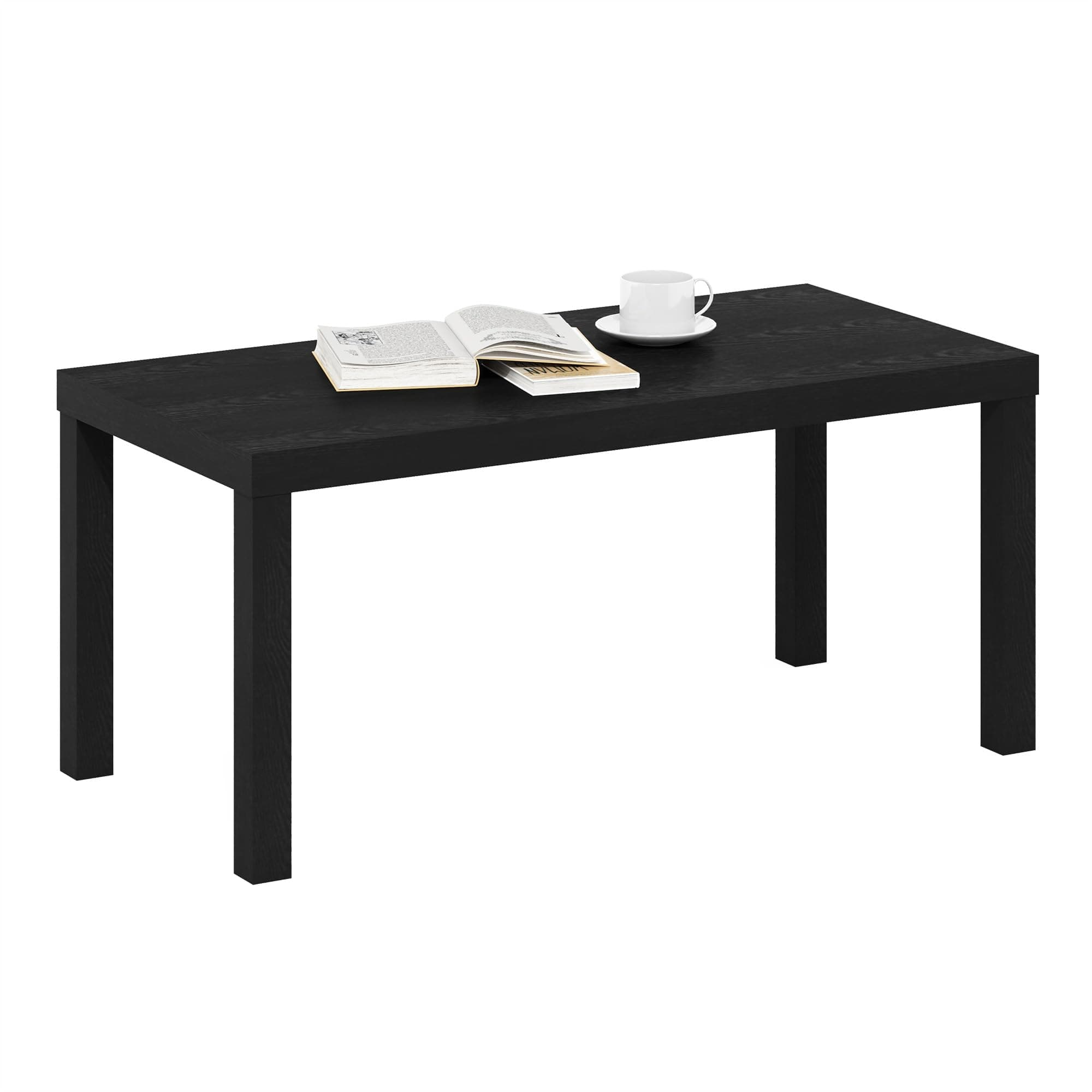 Furinno CLASSIC Coffee Table, Modern Rectangle Coffee Table with 1.8 Inch Thick Tabletop, Side Table for Living Room, Home Office, Black