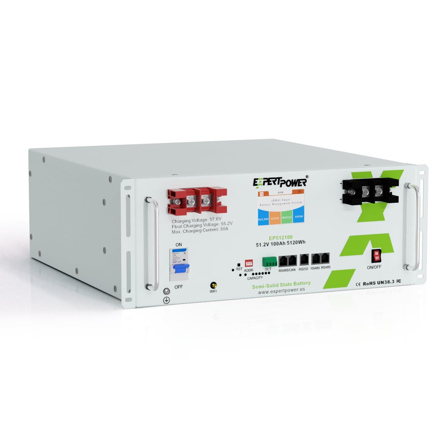 ExpertPower 48V 100Ah Semi Solid State LiFePO4 Lithium Deep Cycle Rechargeable Battery | 5000-10000 Life Cycles & 15-Year Lifespan | Built-in BMS | Home, Cabin, Off-Grid, Solar | 51.2V