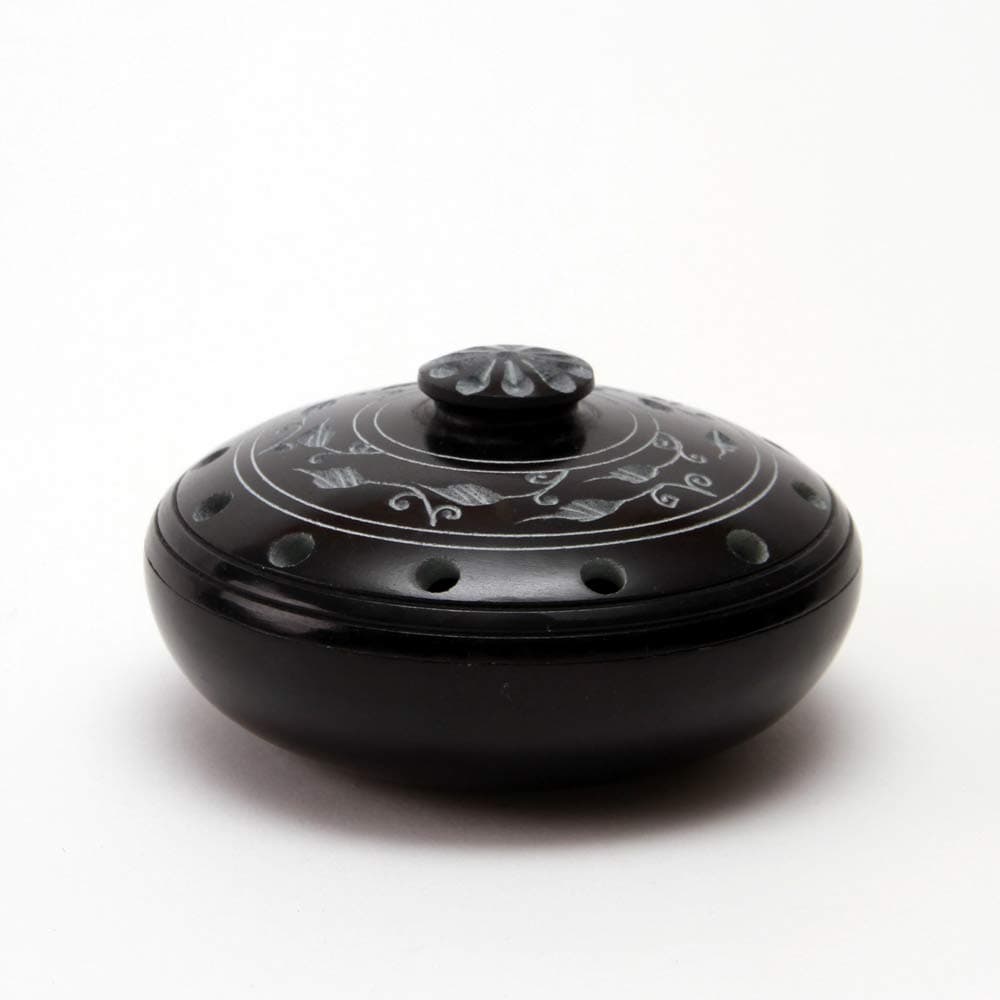 Incense Bowl Incense Sticks Holder MANDALA Softstone in Blue with Lid H 5 cm, Ø 10 cm Deco Scent Fragrance