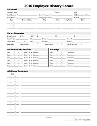 Restaurant & Hospitality Employee History Log Sheets, 8.5"x11" Annual, 50 per pad (F3030) (F3030VXXXXANN17)