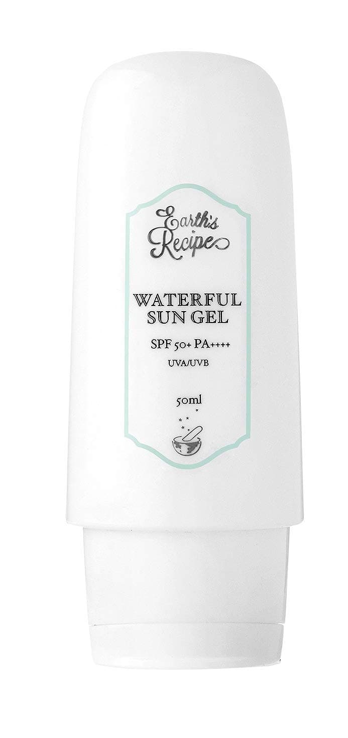 Earth's Recipe Waterful Sun Gel 50ml SPF 50+ PA+++ Facial Sunscreen with Harrogate Sparkling Water, Rich Watery Essence Broad Spectrum Moisturizing Sunblock Oil-Free Light Aqua Fragrance Non-Tinted
