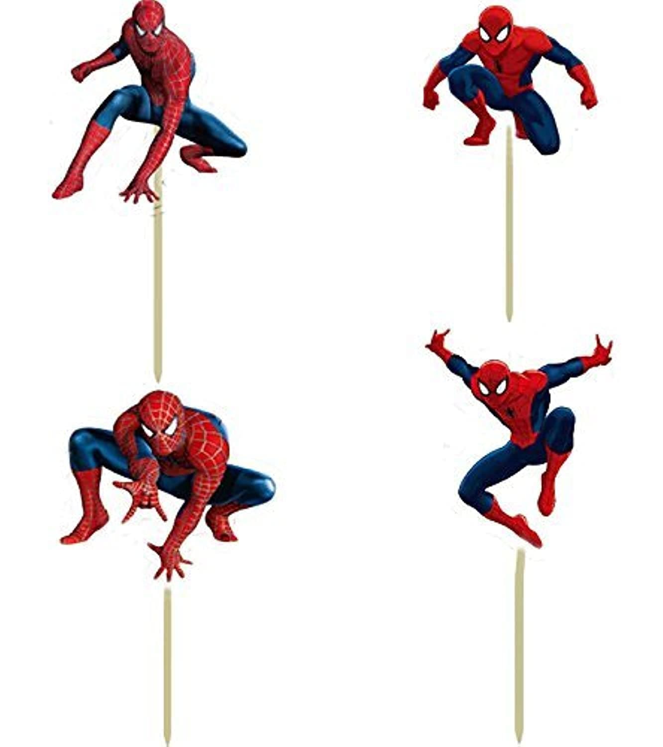 Spiderman Cupcake Toppers Birthday Decoration Theme -Picks 24 pcs in 4 Different Figures (Disposable Paper Designs)