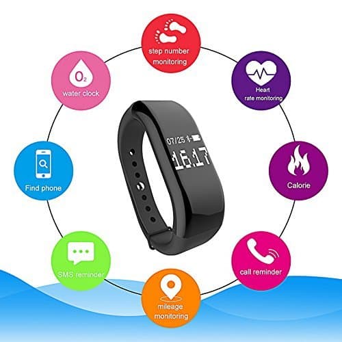 Fitness Tracker Watch -Dream Fish V66 Smart Band with Step Tracker Heart Rate Monitor Smart Sports Wristbands,Pedometer and Sleep Monitor Smart Watch for iPhone & Android Phones- Black