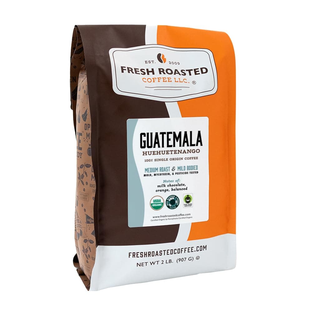 Fresh Roasted Coffee, Organic Guatemala Huehuetenango | 2 lb (32 oz) | Single Origin | Medium Roast | Mold & Mycotoxin Tested, Kosher | Whole Bean