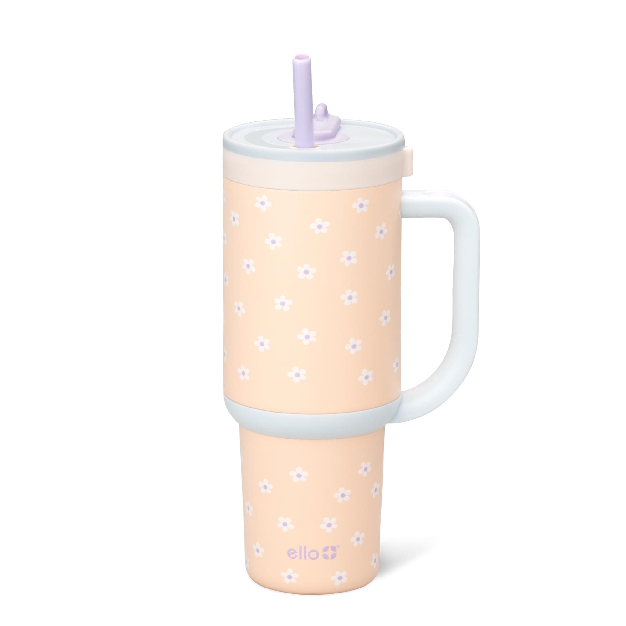 Ello Oasis 30 oz Tumbler with Handle & Retracting Straw | Reusable Insulated Stainless Steel Cup 100% Leakproof, Gifts for Teens Women Men | Keeps cold for 24 Hours, Cup Holder Friendly, Daisies