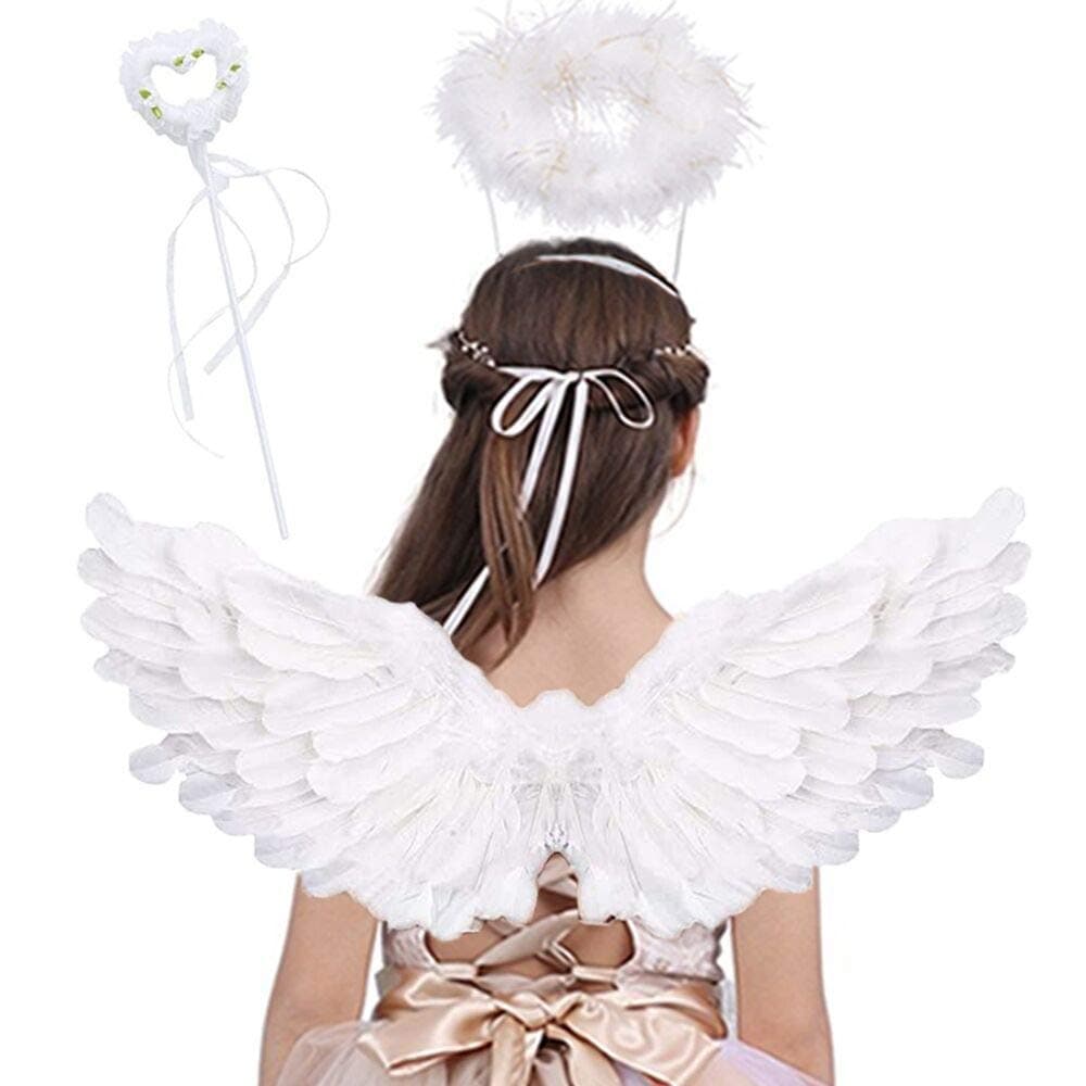 Angel Wings for Kids, Angel costume with Halo Magic Wand, Feather Dress Up Props Cosplay Halloween Party