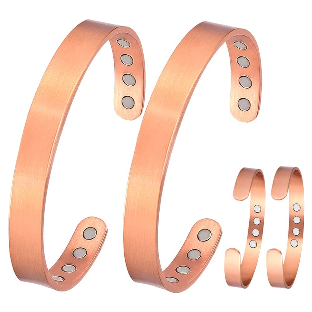 CigmagCigmag 2PCS Copper Bracelets for Women 100% Pure Copper Bracelet Cuff Bangle Strength Magnets Adjustable Copper Magnetic Bracelet with Jewelry Gift Box for Valentine (Surface)