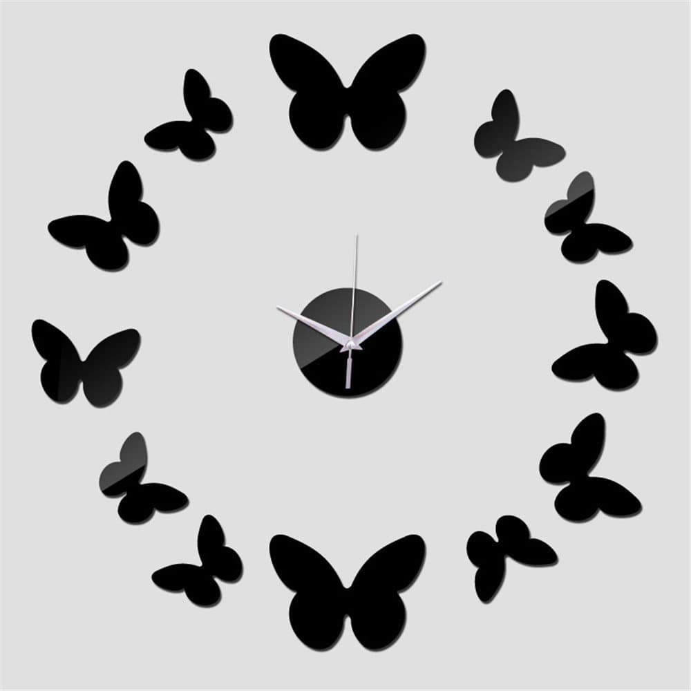 WHLGZ Simple Digital Clock Clock Diy Acrylic Butterfly Fashion Creative Clock Black Wall Clocks