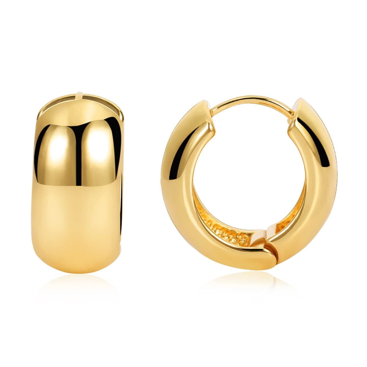 FAMARINE Small Chunky Thick Hoop Earrings for Women Girls Gold Hoops Huggie Earrings for Men Gift, 14K Gold Plated