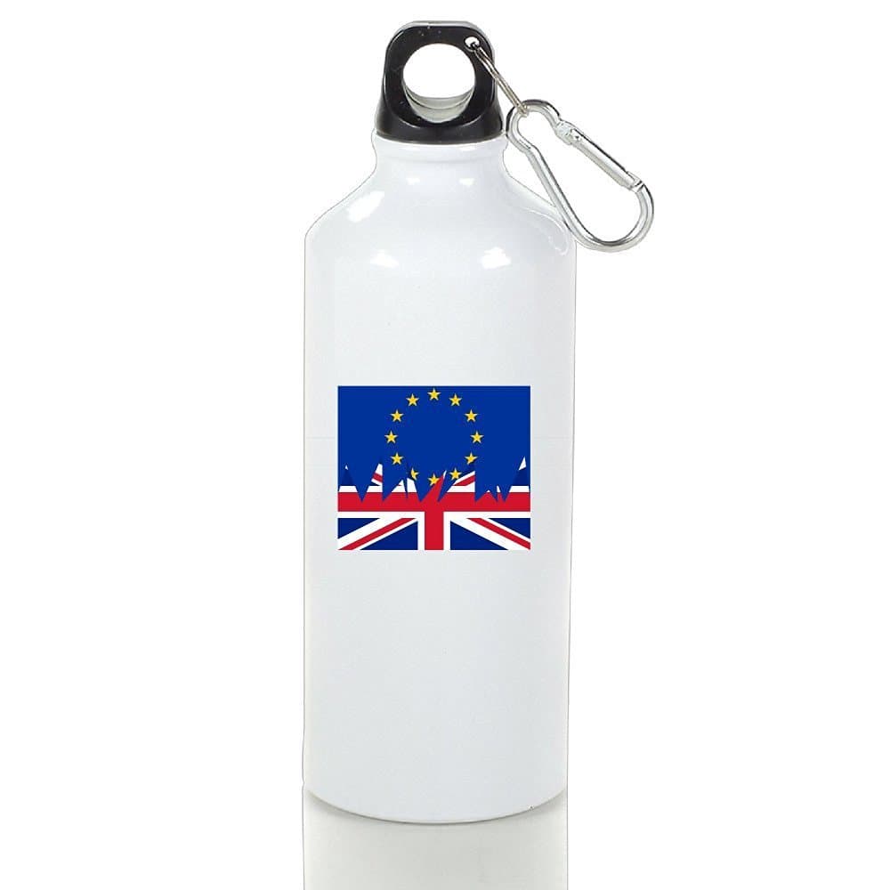 EVALY EU UK Britain Exit European Union Portable Sports Water Bottle White With Carabiner Hook,400-600ml /6.5OZ