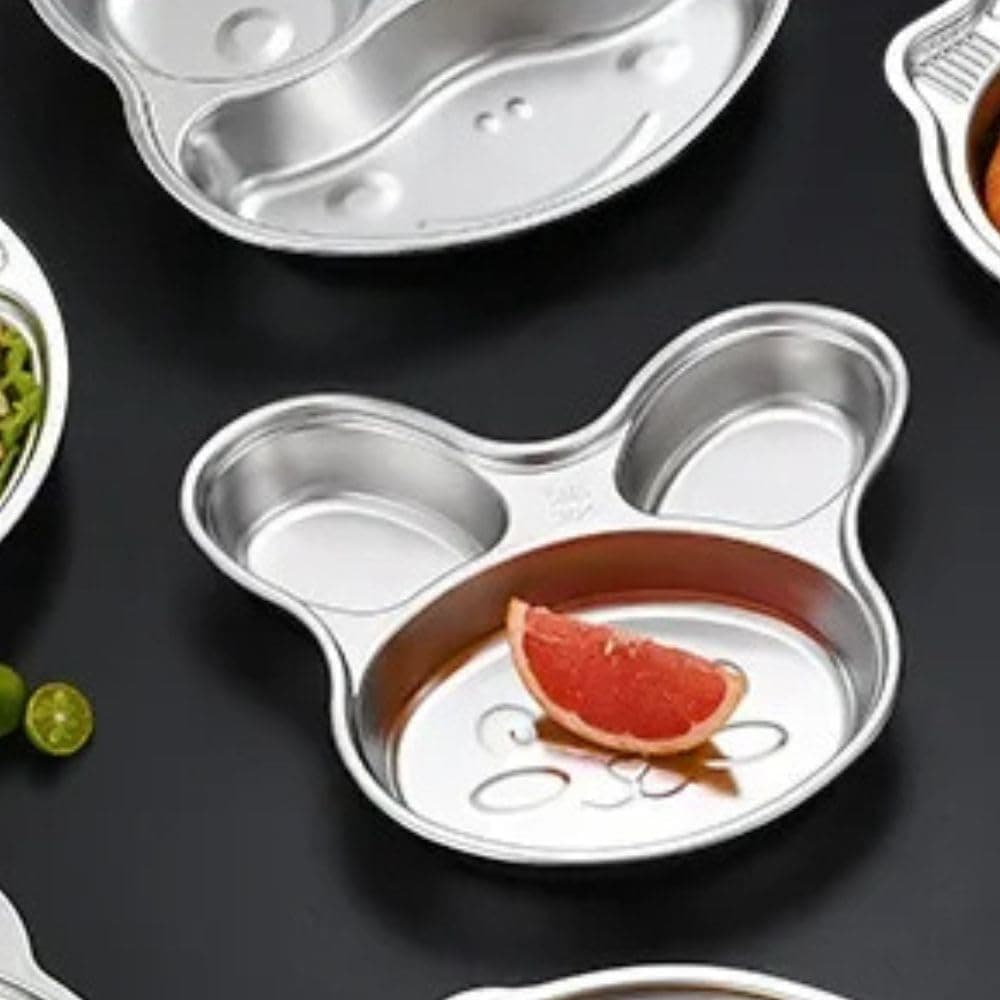 Stainless Steel Divided Meal Plate Tray-3 Compartments Dinner Dish for Baby (Rabbit)